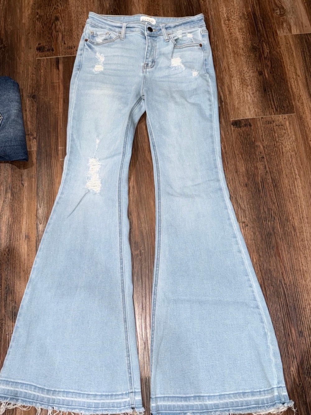 Cello Light Blue Flare Jeans with Distressed Detail